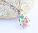 Teardrop Pressed Flower Pendant Necklace, Real Dried Flower Resin Jewellery