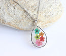 Teardrop Pressed Flower Pendant Necklace, Real Dried Flower Resin Jewellery