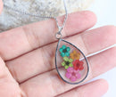 Teardrop Pressed Flower Pendant Necklace, Real Dried Flower Resin Jewellery