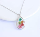 Teardrop Pressed Flower Pendant Necklace, Real Dried Flower Resin Jewellery