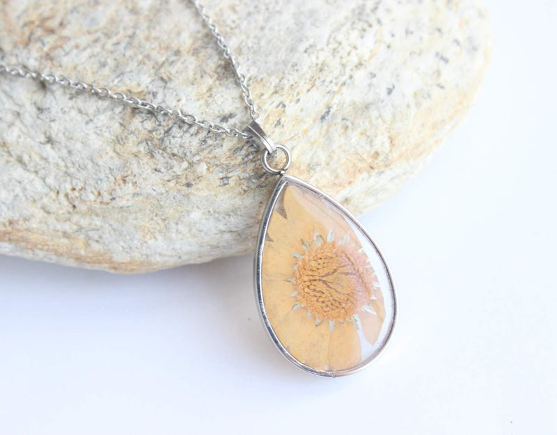 Teardrop Pressed Flower Pendant Necklace, Real Dried Flower Resin Jewellery