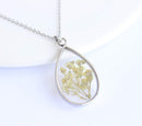 Teardrop Pressed Flower Pendant Necklace, Real Dried Flower Resin Jewellery