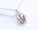 Teardrop Pressed Flower Pendant Necklace, Real Dried Flower Resin Jewellery