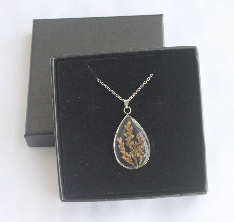 Teardrop Pressed Flower Pendant Necklace, Real Dried Flower Resin Jewellery