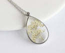 Teardrop Pressed Flower Pendant Necklace, Real Dried Flower Resin Jewellery