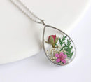 Teardrop Pressed Flower Pendant Necklace, Real Dried Flower Resin Jewellery