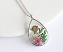 Teardrop Pressed Flower Pendant Necklace, Real Dried Flower Resin Jewellery