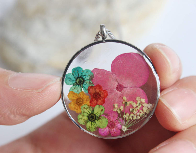 Pressed Flower Pendant Necklace, Real Dried Flower Resin Jewellery