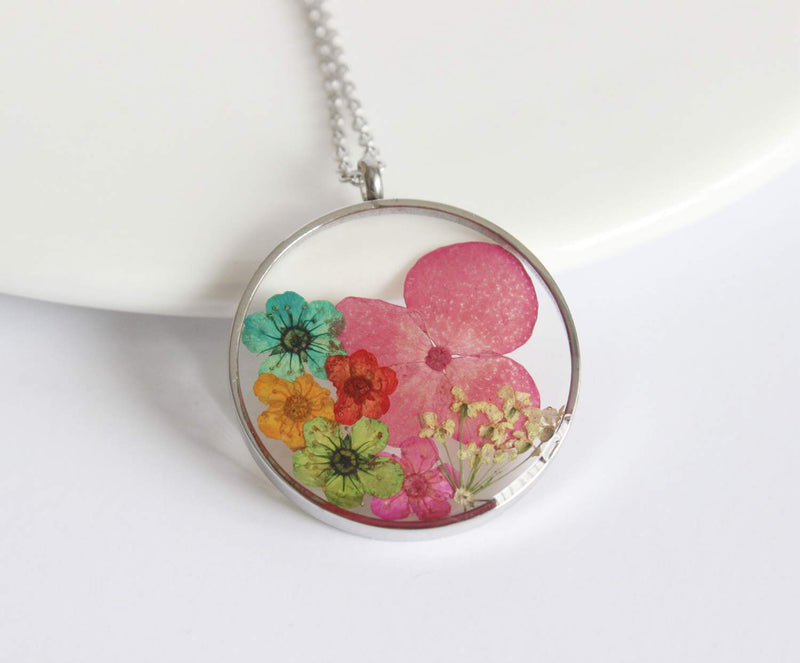 Pressed Flower Pendant Necklace, Real Dried Flower Resin Jewellery