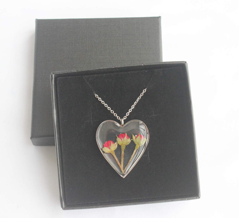 Heart Pressed Flower Pendant Necklace, Real Dried Flower Resin Jewellery