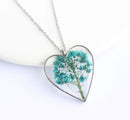 Heart Pressed Flower Pendant Necklace, Real Dried Flower Resin Jewellery