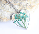 Heart Pressed Flower Pendant Necklace, Real Dried Flower Resin Jewellery