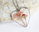 Heart Pressed Flower Pendant Necklace, Real Dried Flower Resin Jewellery