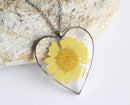 Heart Pressed Flower Pendant Necklace, Real Dried Flower Resin Jewellery