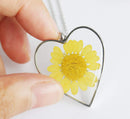 Heart Pressed Flower Pendant Necklace, Real Dried Flower Resin Jewellery