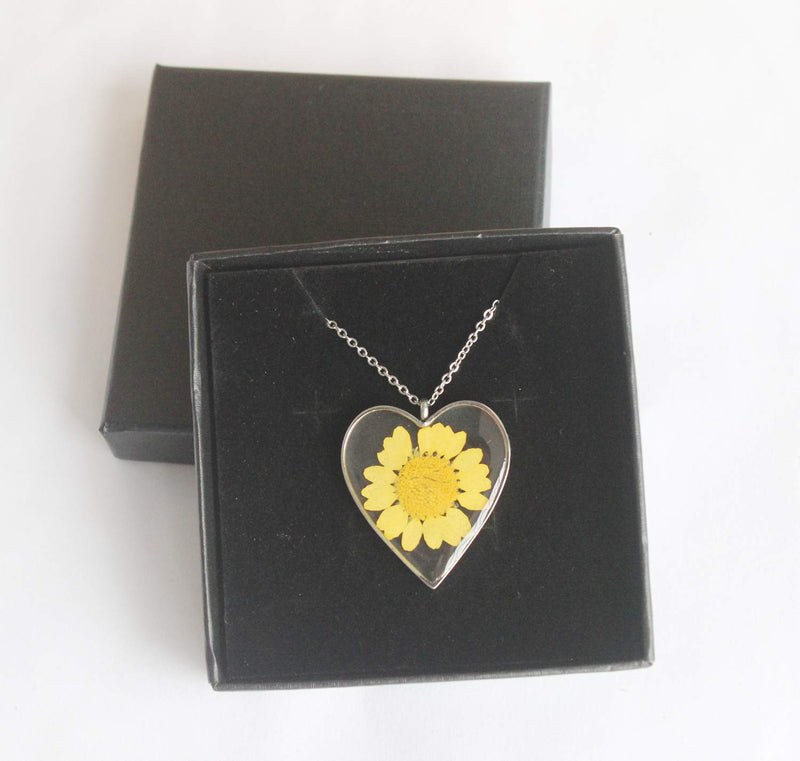 Heart Pressed Flower Pendant Necklace, Real Dried Flower Resin Jewellery