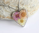 Heart Pressed Flower Pendant Necklace, Real Dried Flower Resin Jewellery