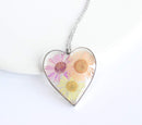 Heart Pressed Flower Pendant Necklace, Real Dried Flower Resin Jewellery