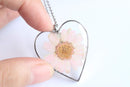 Heart Pressed Flower Pendant Necklace, Real Dried Flower Resin Jewellery