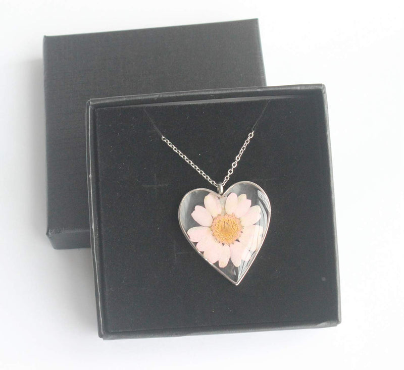 Heart Pressed Flower Pendant Necklace, Real Dried Flower Resin Jewellery