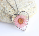 Heart Pressed Flower Pendant Necklace, Real Dried Flower Resin Jewellery