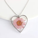 Heart Pressed Flower Pendant Necklace, Real Dried Flower Resin Jewellery