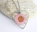 Heart Pressed Flower Pendant Necklace, Real Dried Flower Resin Jewellery