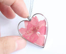 Heart Pressed Flower Pendant Necklace, Real Dried Flower Resin Jewellery