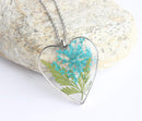 Heart Pressed Flower Pendant Necklace, Real Dried Flower Resin Jewellery