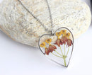 Heart Pressed Flower Pendant Necklace, Real Dried Flower Resin Jewellery