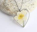 Heart Pressed Flower Pendant Necklace, Real Dried Flower Resin Jewellery