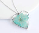 Heart Pressed Flower Pendant Necklace, Real Dried Flower Resin Jewellery