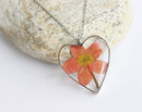 Heart Pressed Flower Pendant Necklace, Real Dried Flower Resin Jewellery