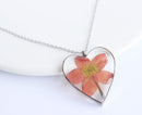 Heart Pressed Flower Pendant Necklace, Real Dried Flower Resin Jewellery