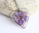 Heart Pressed Flower Pendant Necklace, Real Dried Flower Resin Jewellery