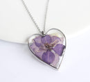 Heart Pressed Flower Pendant Necklace, Real Dried Flower Resin Jewellery