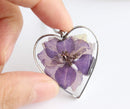 Heart Pressed Flower Pendant Necklace, Real Dried Flower Resin Jewellery