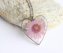 Heart Pressed Flower Pendant Necklace, Real Dried Flower Resin Jewellery