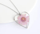 Heart Pressed Flower Pendant Necklace, Real Dried Flower Resin Jewellery