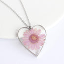 Heart Pressed Flower Pendant Necklace, Real Dried Flower Resin Jewellery