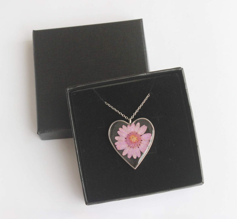 Heart Pressed Flower Pendant Necklace, Real Dried Flower Resin Jewellery