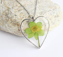 Heart Pressed Flower Pendant Necklace, Real Dried Flower Resin Jewellery