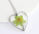 Heart Pressed Flower Pendant Necklace, Real Dried Flower Resin Jewellery