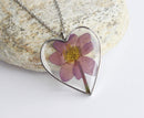 Heart Pressed Flower Pendant Necklace, Real Dried Flower Resin Jewellery