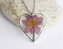 Heart Pressed Flower Pendant Necklace, Real Dried Flower Resin Jewellery