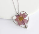 Heart Pressed Flower Pendant Necklace, Real Dried Flower Resin Jewellery