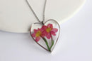 Heart Pressed Flower Pendant Necklace, Real Dried Flower Resin Jewellery