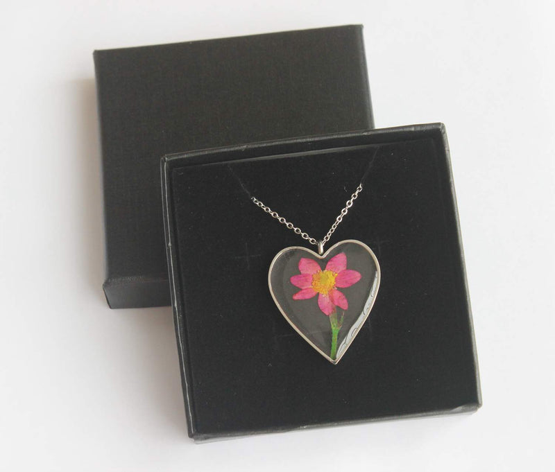 Heart Pressed Flower Pendant Necklace, Real Dried Flower Resin Jewellery