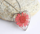 Heart Pressed Flower Pendant Necklace, Real Dried Flower Resin Jewellery