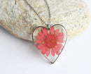 Heart Pressed Flower Pendant Necklace, Real Dried Flower Resin Jewellery